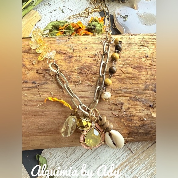 Alquimia by Ady citrine shells multi charms necklace
